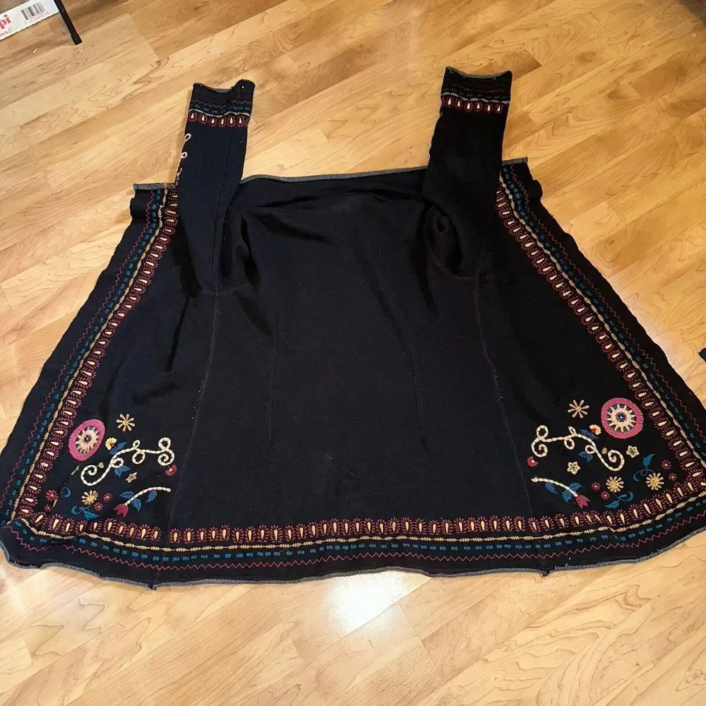Caite Floral Embroidered Open Front Cardigan Black Size Small - Picture 3 of 9